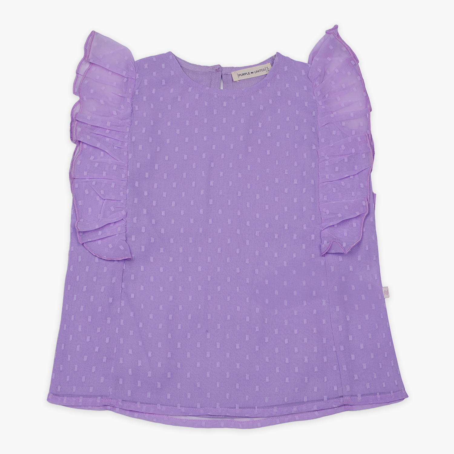 Girls Lavender Cotton Voile Top with Frill Sleeves